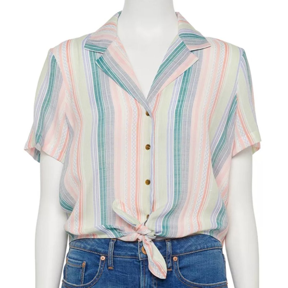 Vylette Striped Knot Front Tee - NWT